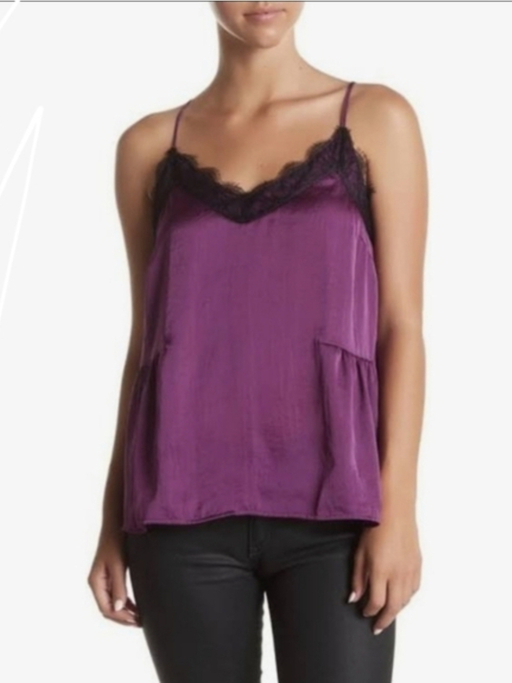 NWT ABOUND Y2K Coquette Lingerie Style Purple Satin Black Eyelash Lace Cami Top
